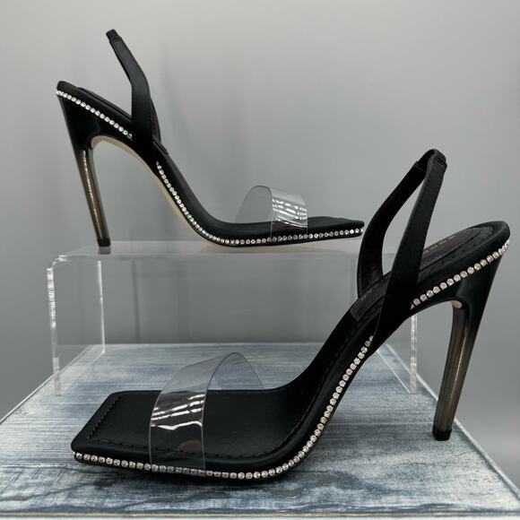 NEW Good American Women’s Crystal Crush Lucite Sandals Black Size 7.5 - Picture 2 of 9